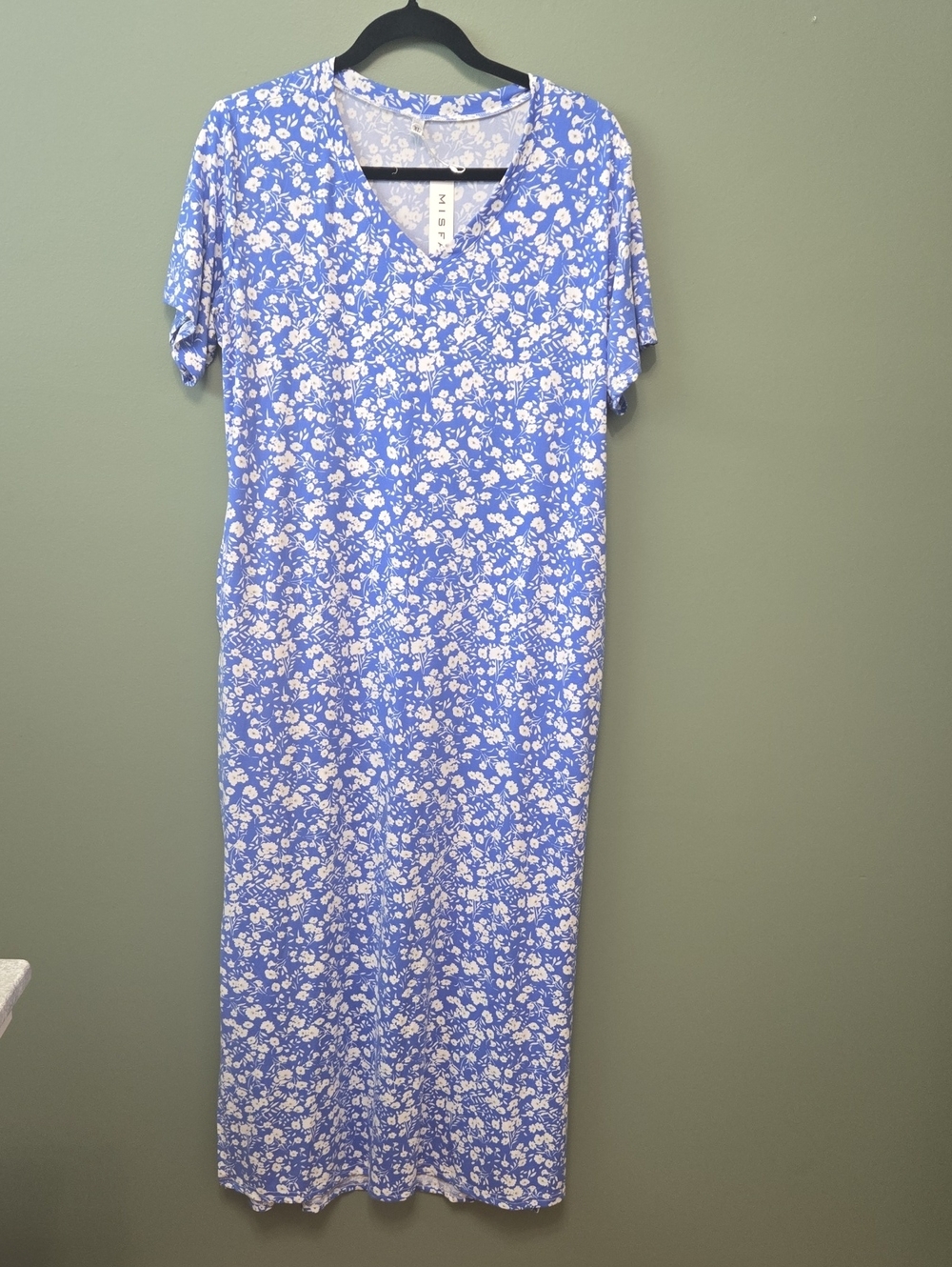Blue Floral V-Neck Maxi Dress Sz XL